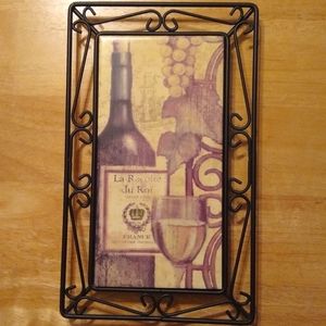 Wine Themed Wall Decor Grape Purple Beige Decorative Black Metal Framing